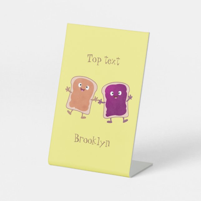 Cute peanut butter and jelly sandwich cartoon pedestal sign (Front)