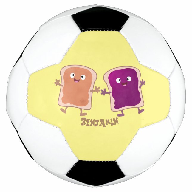 Cute peanut butter and jelly sandwich cartoon soccer ball (Front)
