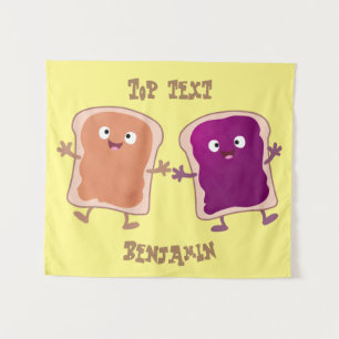 Cute peanut butter and jelly sandwich cartoon tapestry