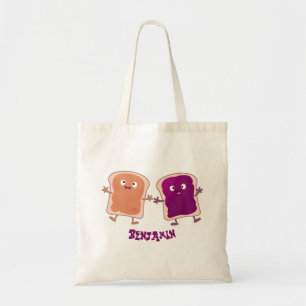 Cute peanut butter and jelly sandwich cartoon tote bag