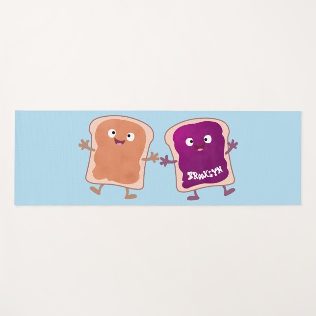Cute peanut butter and jelly sandwich cartoon yoga mat (Front (Horizontal))