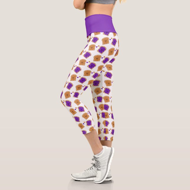Cute Peanut Butter and Jelly Sandwich Pattern Capri Leggings (Left)