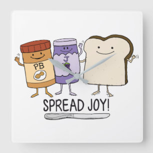 Cute Peanut Butter & Jelly & Bread Spread Joy Square Wall Clock