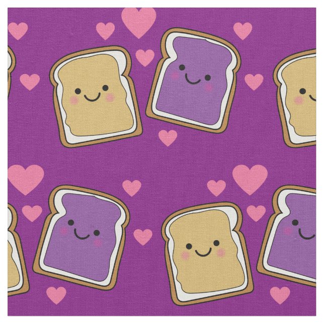 Cute Peanut Butter & Jelly Kids PBJ Kawaii Cartoon Fabric (Close Up)