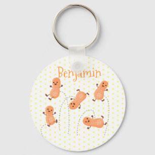 Cute peanut cartoon illustration yellow polka dots key ring