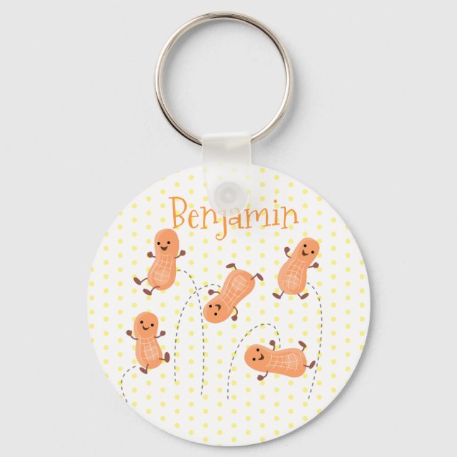 Cute peanut cartoon illustration yellow polka dots key ring (Front)