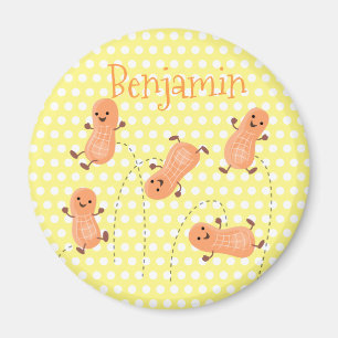 Cute peanuts jumping yellow cartoon illustration magnet