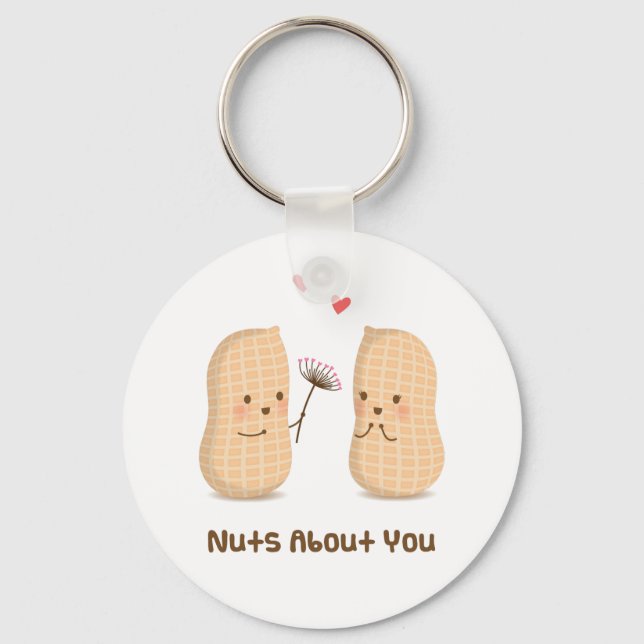 Cute Peanuts Nuts About You Pun Love Humour Key Ring (Front)