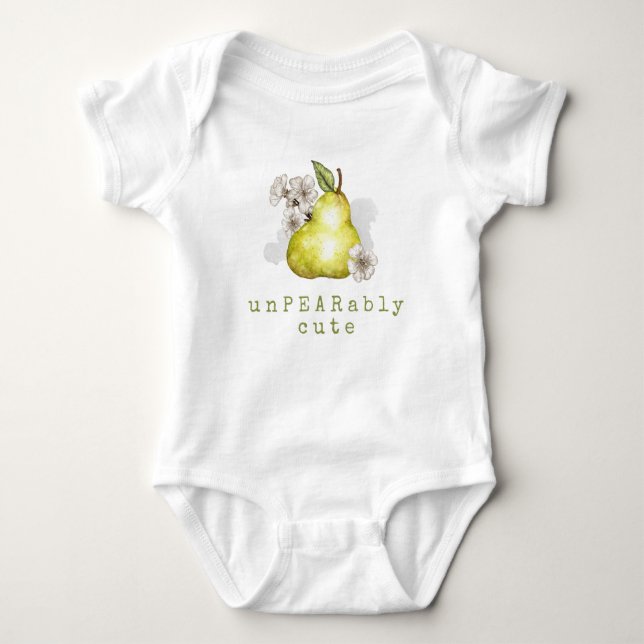 Cute Pear Fruit Pun Baby Bodysuit (Front)