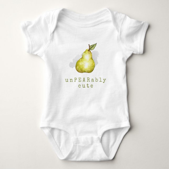 Cute Pear Fruit Pun Baby Bodysuit (Front)