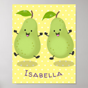 Cute pear pair cartoon illustration poster