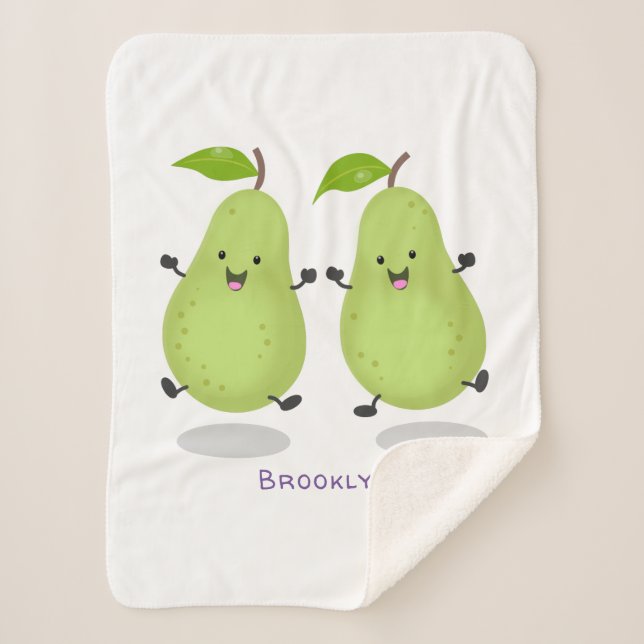 Cute pear pair cartoon illustration sherpa blanket (Front)