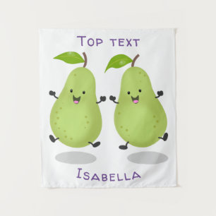 Cute pear pair cartoon illustration  tapestry
