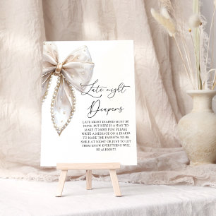 Cute Pearl Bow Late Night Diapers Baby Shower Game Poster