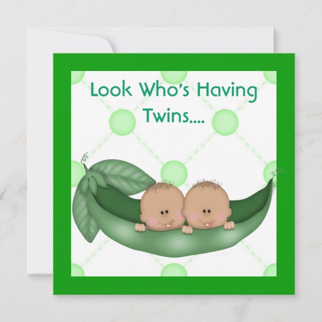 CUTE PEAS IN A POD BABY SHOWER TWINS INVITATIONS (Front)