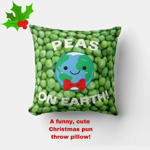Cute "Peas on Earth" Funny Punny Green Christmas  Cushion