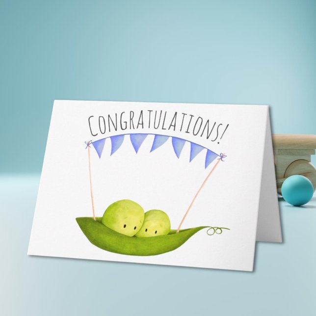 Cute Peas Twin boys Newborn Congratulations Baby Card (Creator Uploaded)