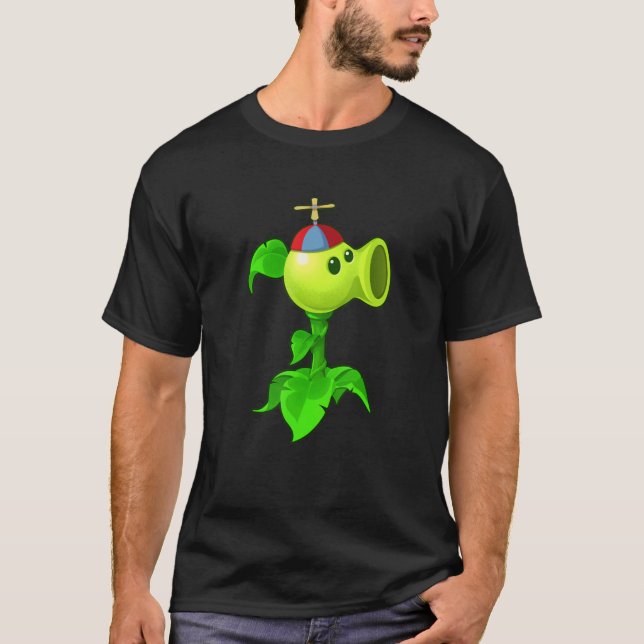 Cute Peashooter Nostalgia Plants And Zombies Leaf  T-Shirt (Front)
