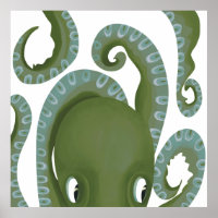 Cute Peek-A-Boo Green Octopus