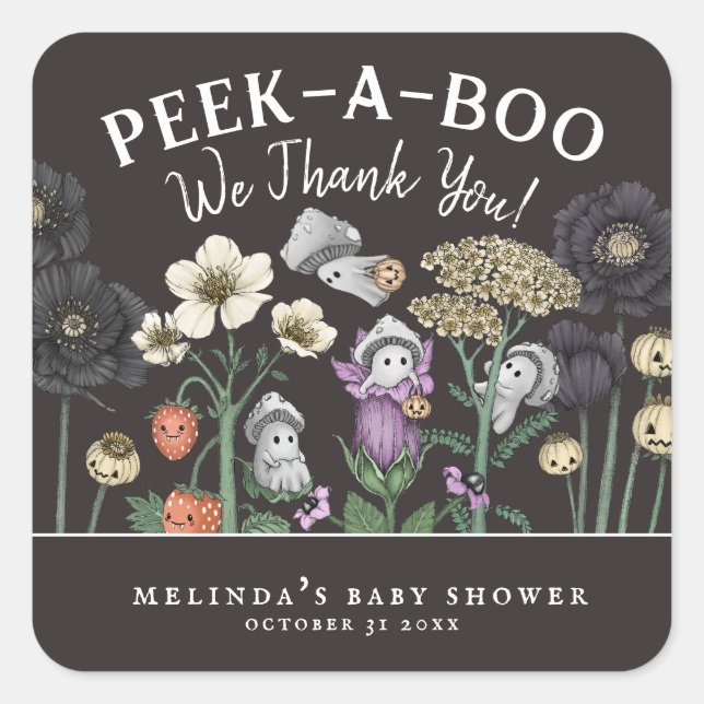 Cute Peek-a-Boo Halloween Baby Shower Favours Square Sticker (Front)