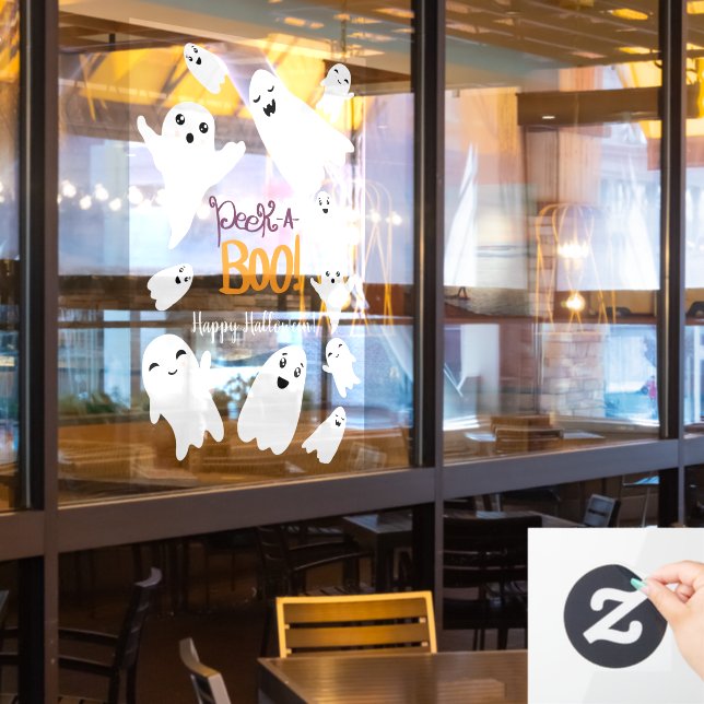 Cute peek a boo script Halloween funny ghosts (Restaurant Window)