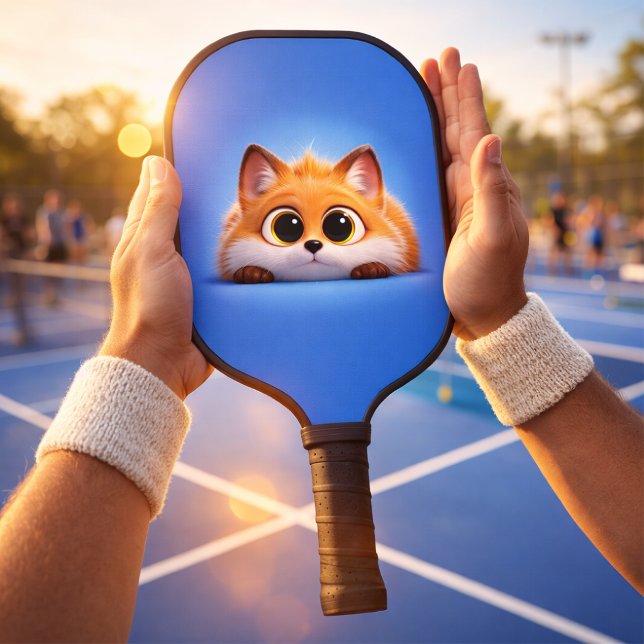 Cute Peekaboo Fox Carbon Fibre Pickleball Paddle (Foxi Premium Pickleball Series - Blue Fox Cinematic POV)