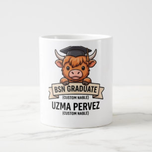 Cute Peekaboo Highland Cow BSN Graduate Custom Nam Large Coffee Mug