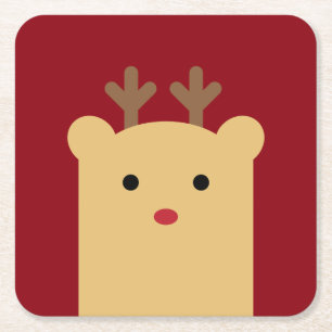 Cute Peekaboo Reindeer Coaster Set