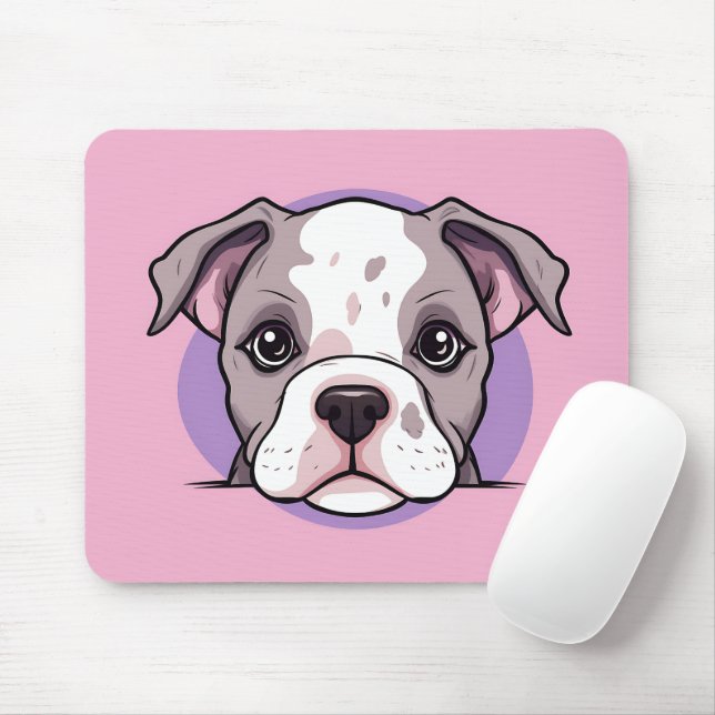 Cute Peeking American Bulldog Mouse Pad (With Mouse)