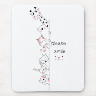 Cute Peeking Animals "Please Smile" Whimsical Spir Mouse Pad