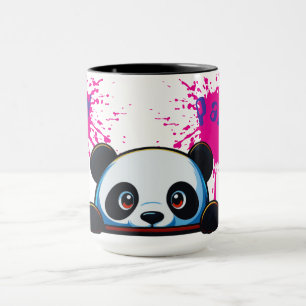 Cute Peeking Baby Panda Pink Splatter Two-Tone Mug
