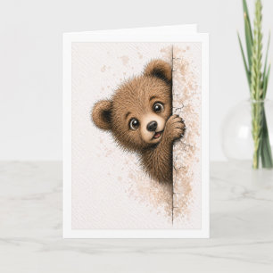 Cute Peeking Bear Blank Watercolor Animal  Card