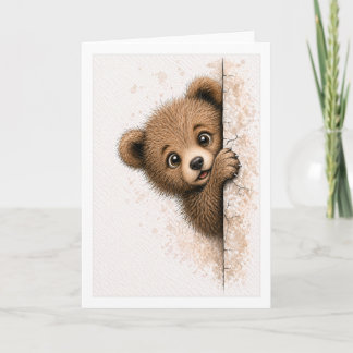 Cute Peeking Bear Blank Watercolor Animal  Card