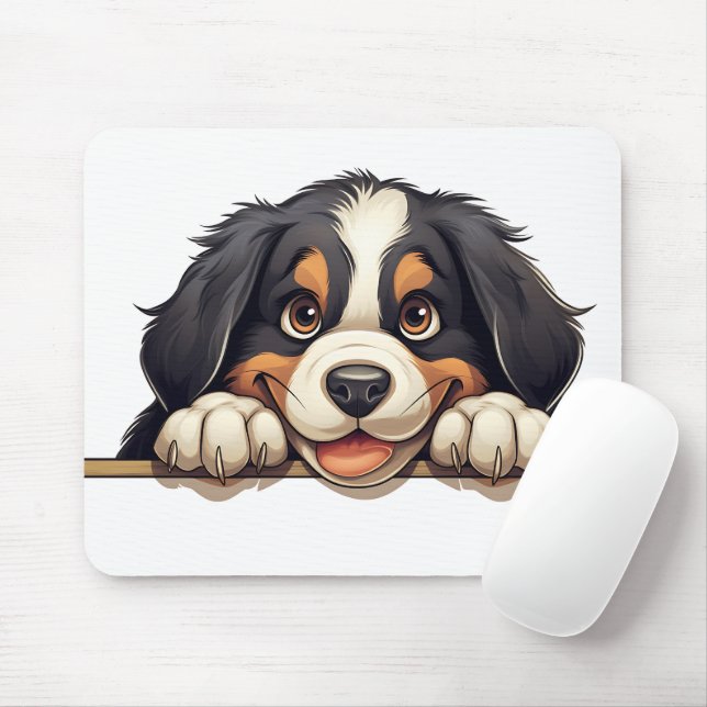 Cute Peeking Bernese Mountain Dog Mouse Pad (With Mouse)