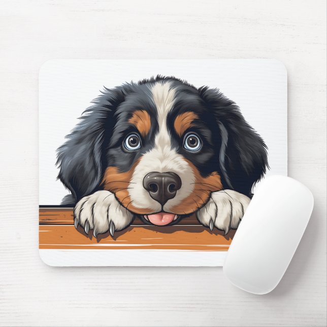 Cute Peeking Bernese Mountain Dog Mouse Pad (With Mouse)