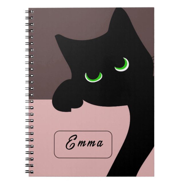 Cute Peeking Black Cat Custom Purple Notebook (Front)