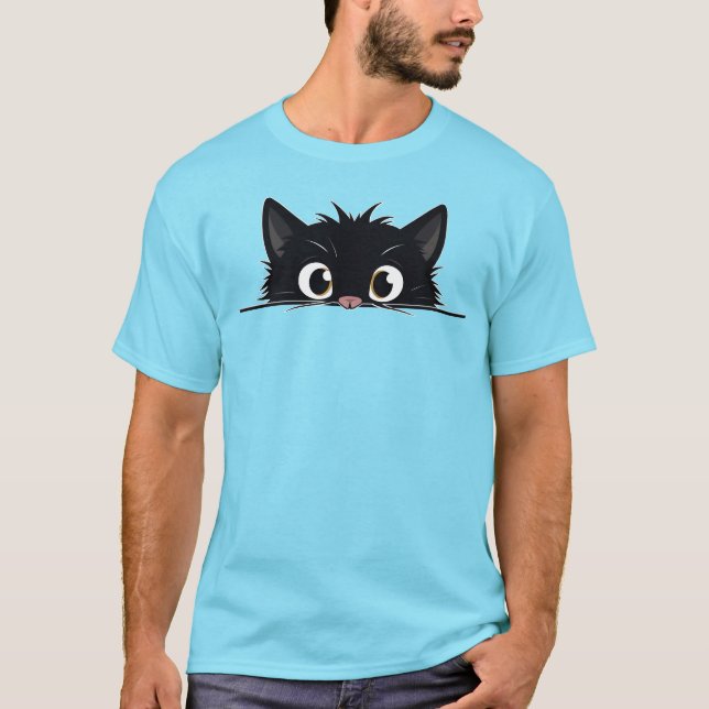 Cute Peeking Black Cat T-Shirt (Front)