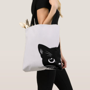 Cute Peeking Black Cat Tote Bag