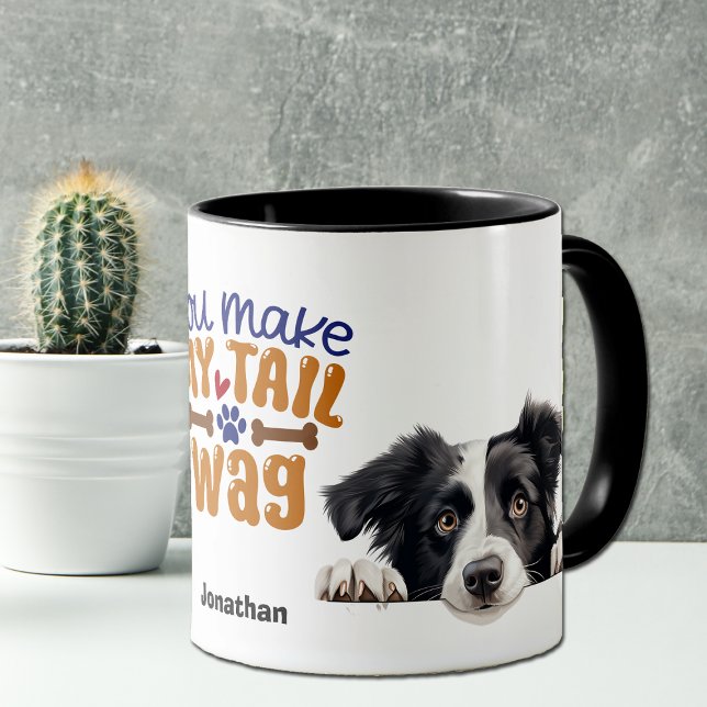 Cute Peeking Border Collie You Make My Tail Wag Mug (Creator Uploaded)