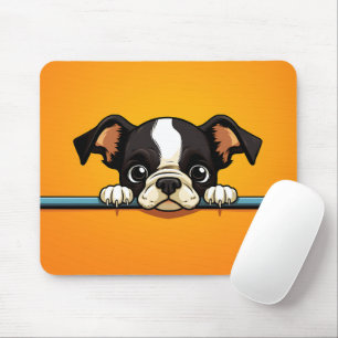 Cute Peeking Boston Terrier Dog Mouse Pad