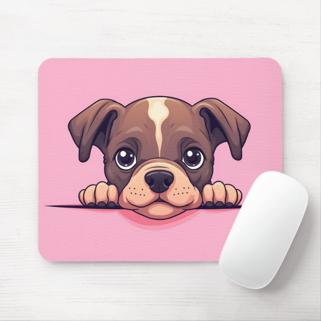 Cute Peeking Bull Terrier Dog Mouse Pad (With Mouse)