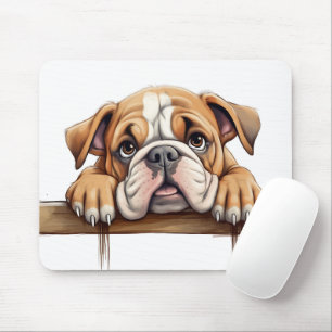 Cute Peeking Bulldog Mouse Pad