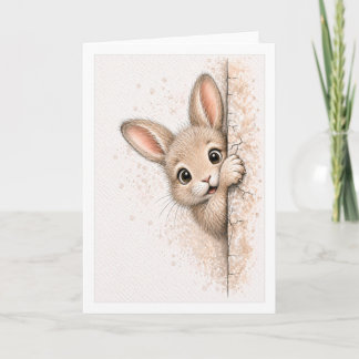 Cute Peeking Bunny Blank Watercolor Rabbit Card