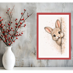 Cute Peeking Bunny Wall Art Watercolor Furry Print