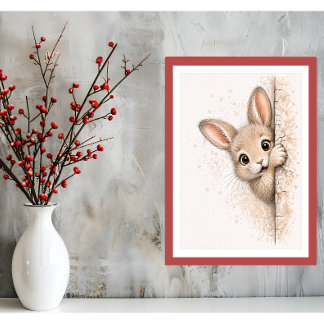 Cute Peeking Bunny Wall Art Watercolor Furry Print