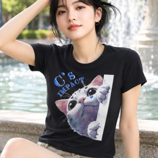 Cute Peeking Cat Acrylic Style - C’s IMPACT Blue T-Shirt
