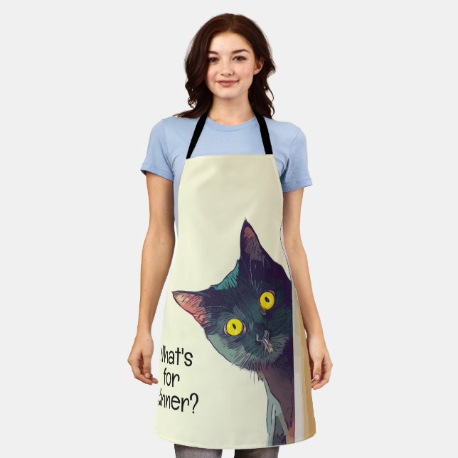 Cute Peeking Cat Design Apron (Worn)