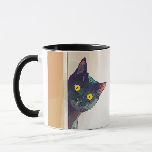 Cute Peeking Cat Design Coffee Mug (Left)