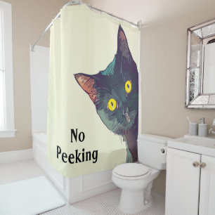 Cute Peeking Cat Design Shower Curtain