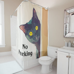 Cute Peeking Cat Design Shower Curtain